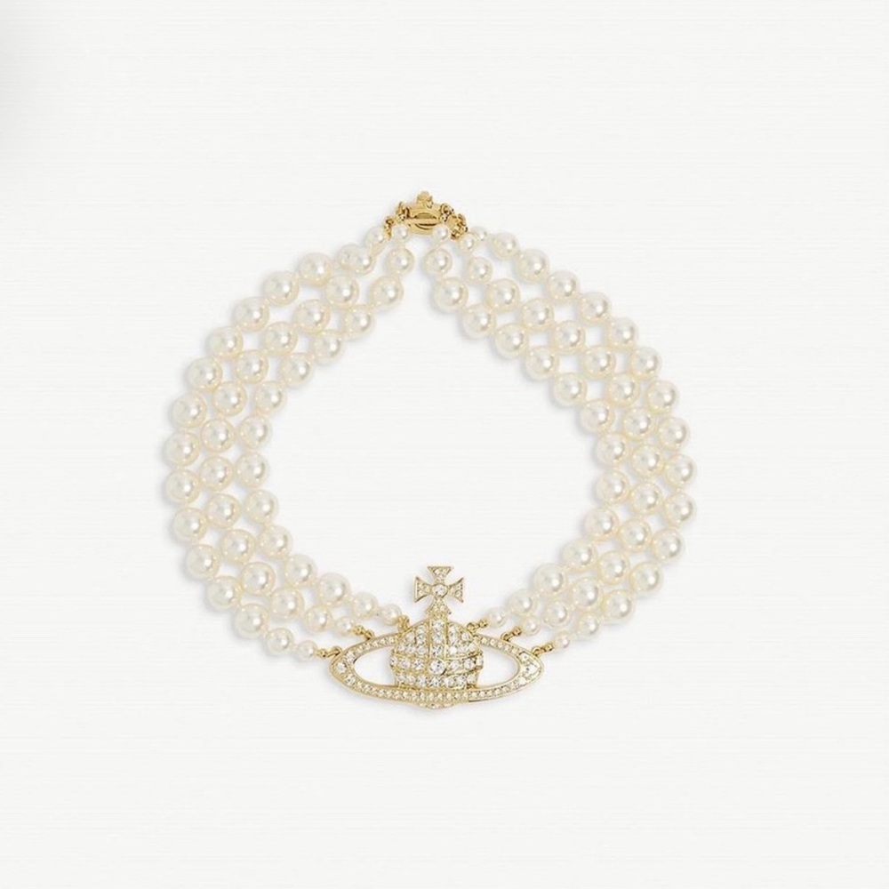 Vivienne Westwood Pearl Triple-Strand Necklace with Gold Orb Pendant